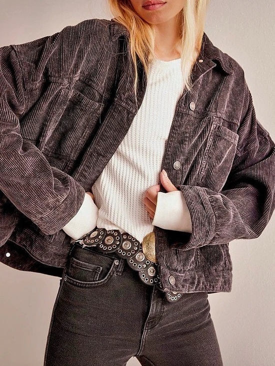 We The Free Jackets & Blazers - We The Free Opal Swing Corduroy Utility Jacket in Washed Black - Size Medium